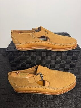 Cole Haan Suede Slip-On Loafers Buckle Detail Tan Size 9.5 Made in Brazil